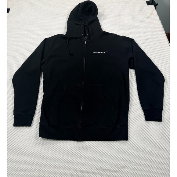 SpaceX Hoodie Mens Medium Black Full Zip Sweatshirt Fleece Drawstring